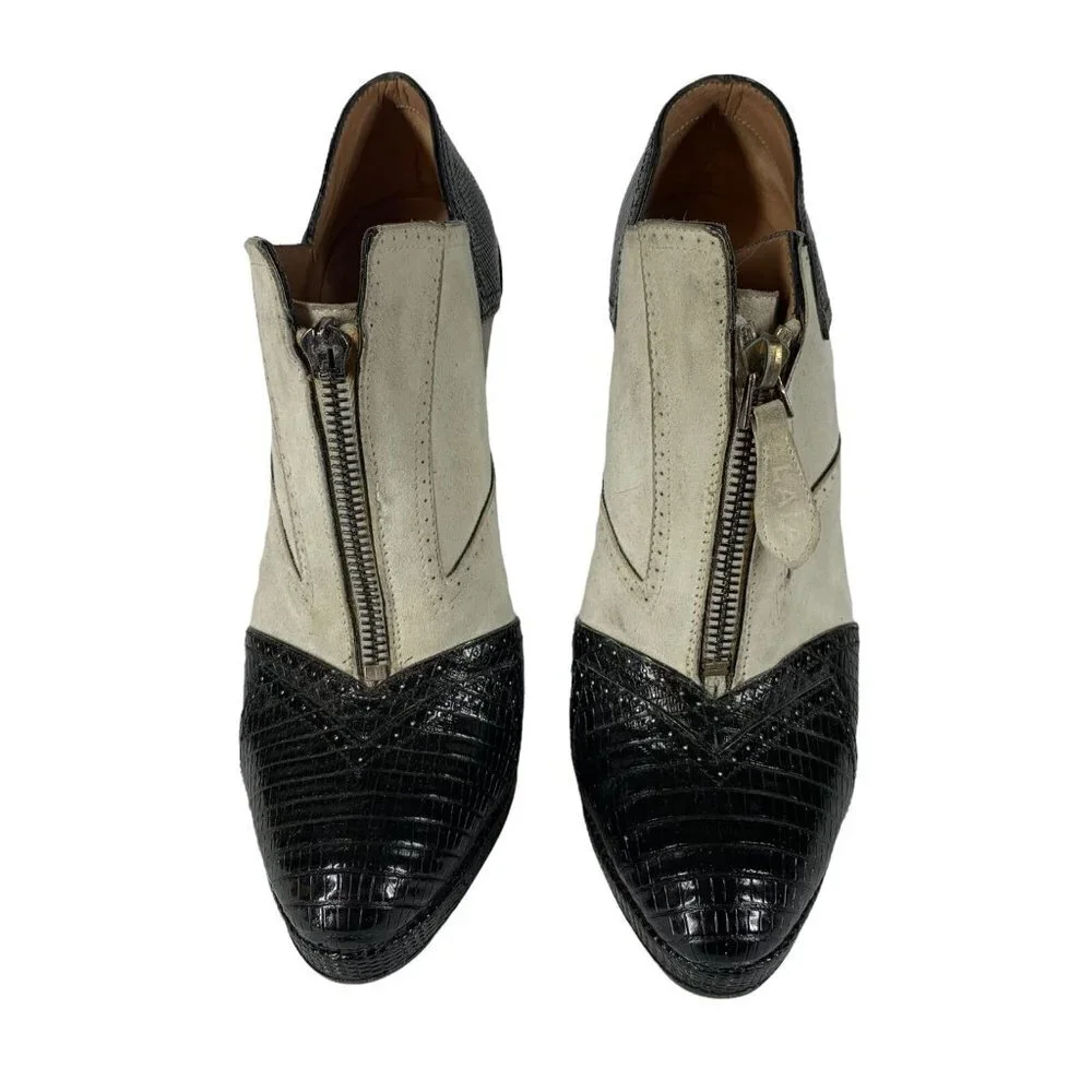 ALAIA Black and Gray Leather/Suede High Heel Spats Pumps AS IS Size 37 Booties